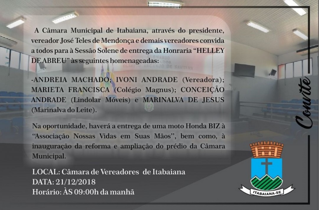 Reforma e ampliação do prédio da Câmara Municipal de Itabaiana será inaugurado nesta sexta-feira (21/12), às 09h00 da manhã.