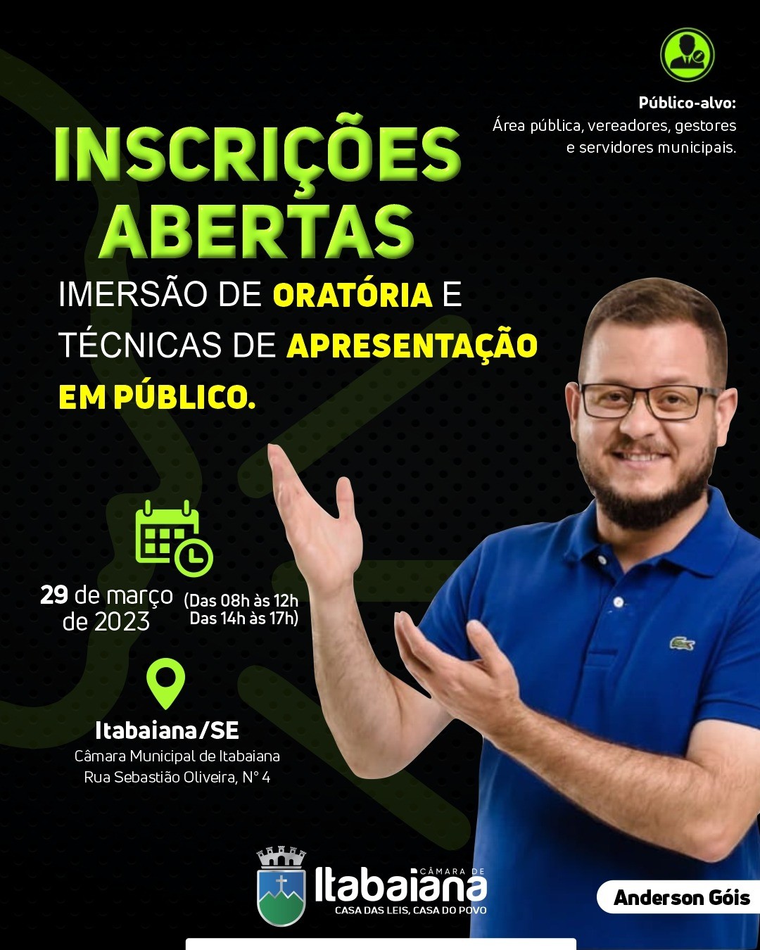 Inscrições abertas para o curso "Imersão de Oratória e Técnicas de Apresentação em Público"