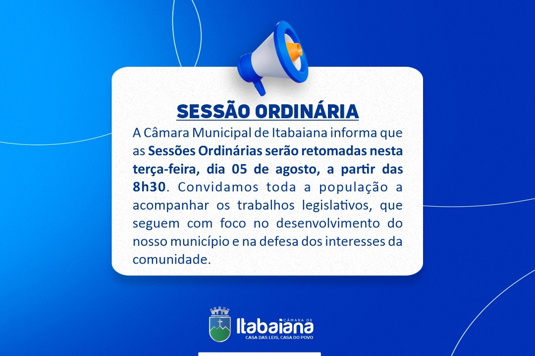 Câmara de Itabaiana retoma Sessões Ordinárias a partir desta terça-feira